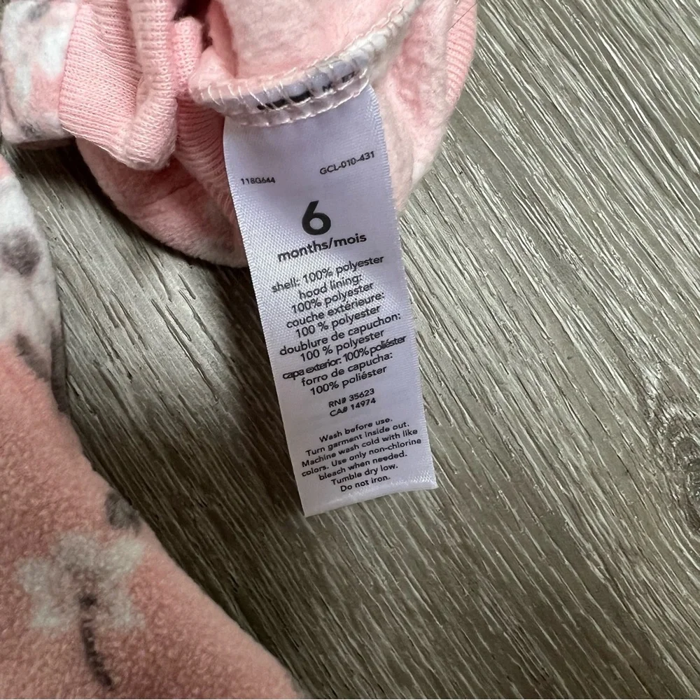 CARTERS HOODED FLEECE JUMPSUIT PINK FLORAL 6MO